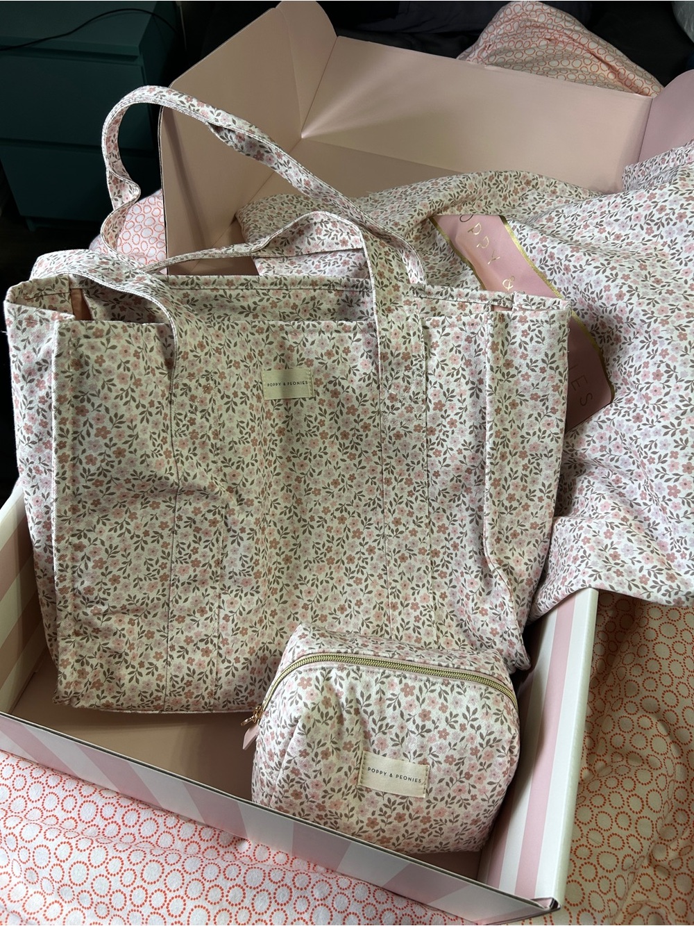 Poppy & Peonies Mother’s Day Tote + matching cosmetic bag